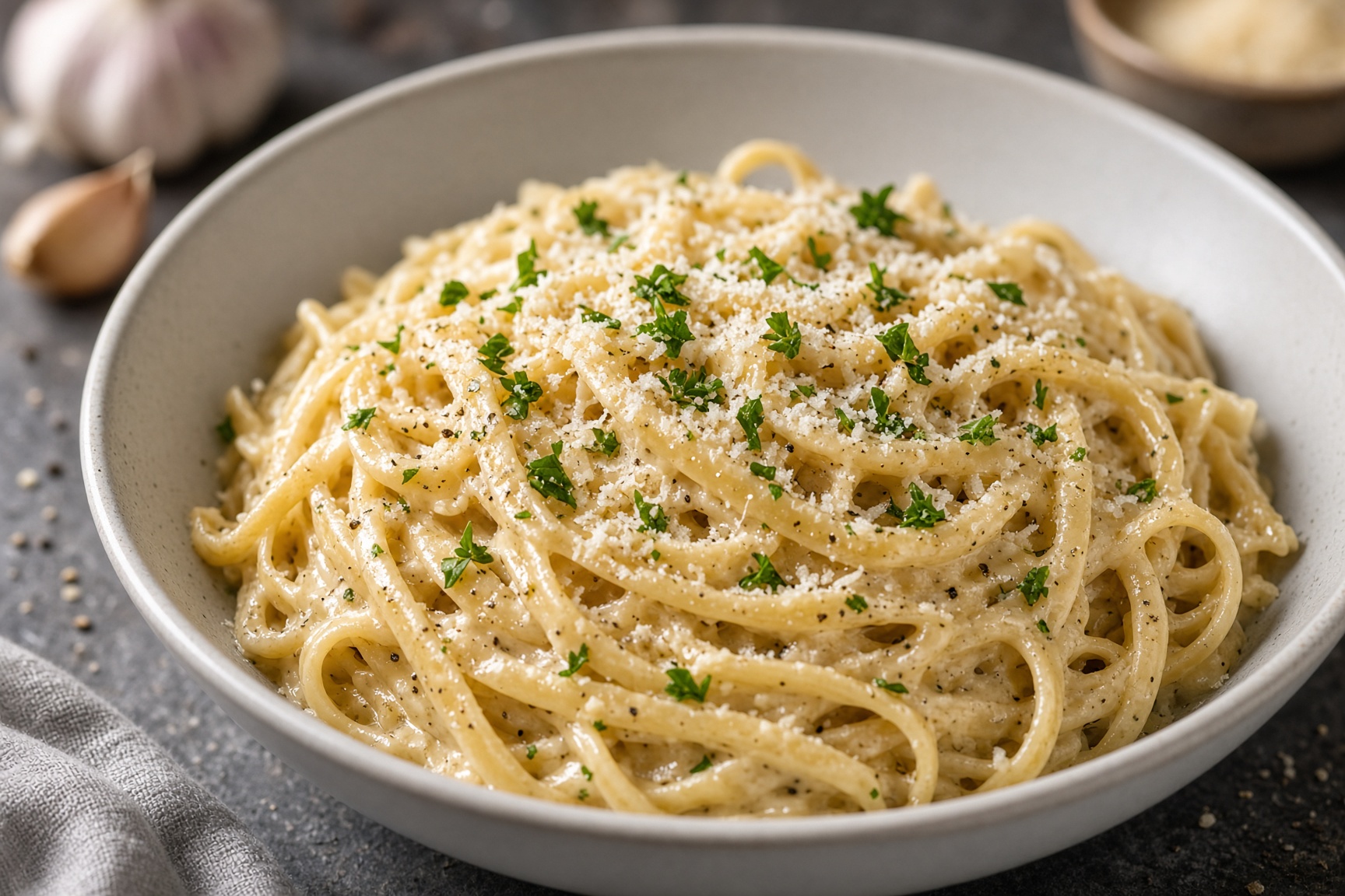 Pasta mit Knoblauch-Parmesan-Sauce