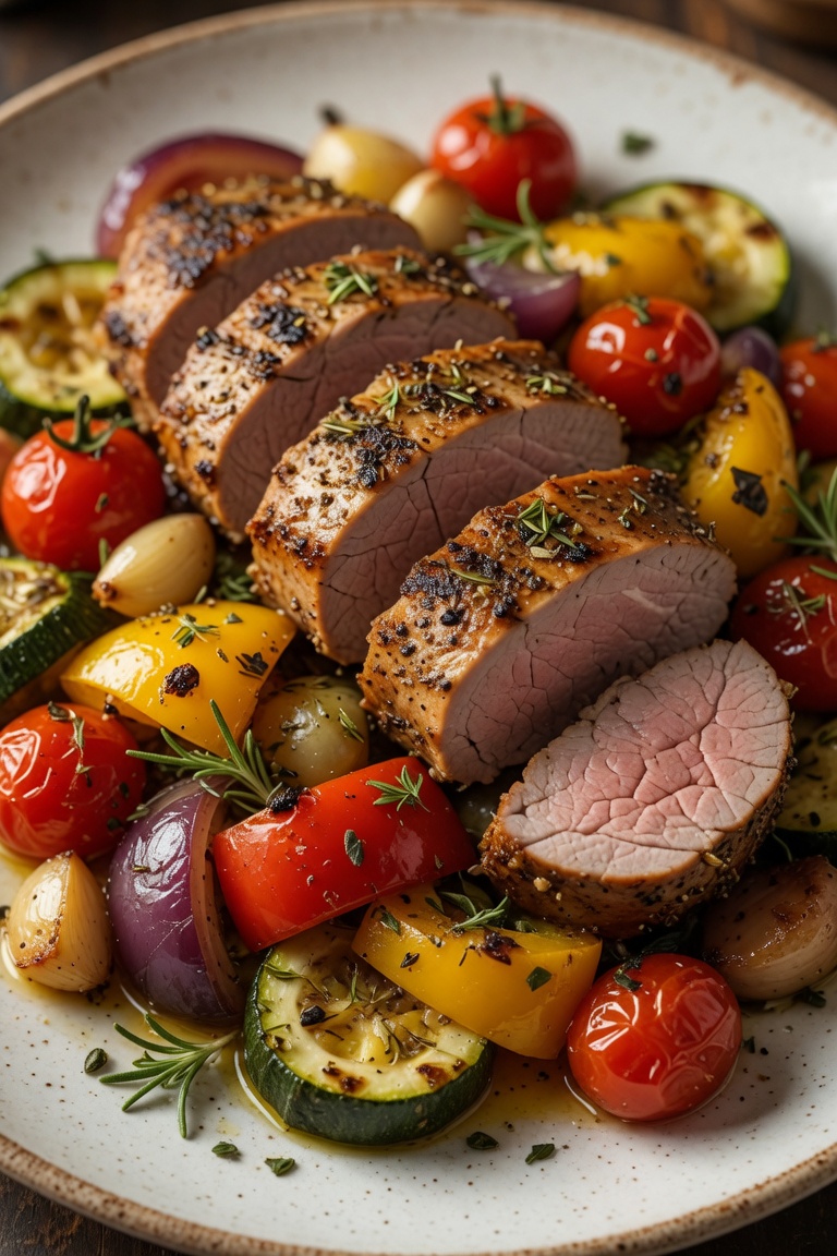 Schweinefilet auf mediterranem Ofengemüse