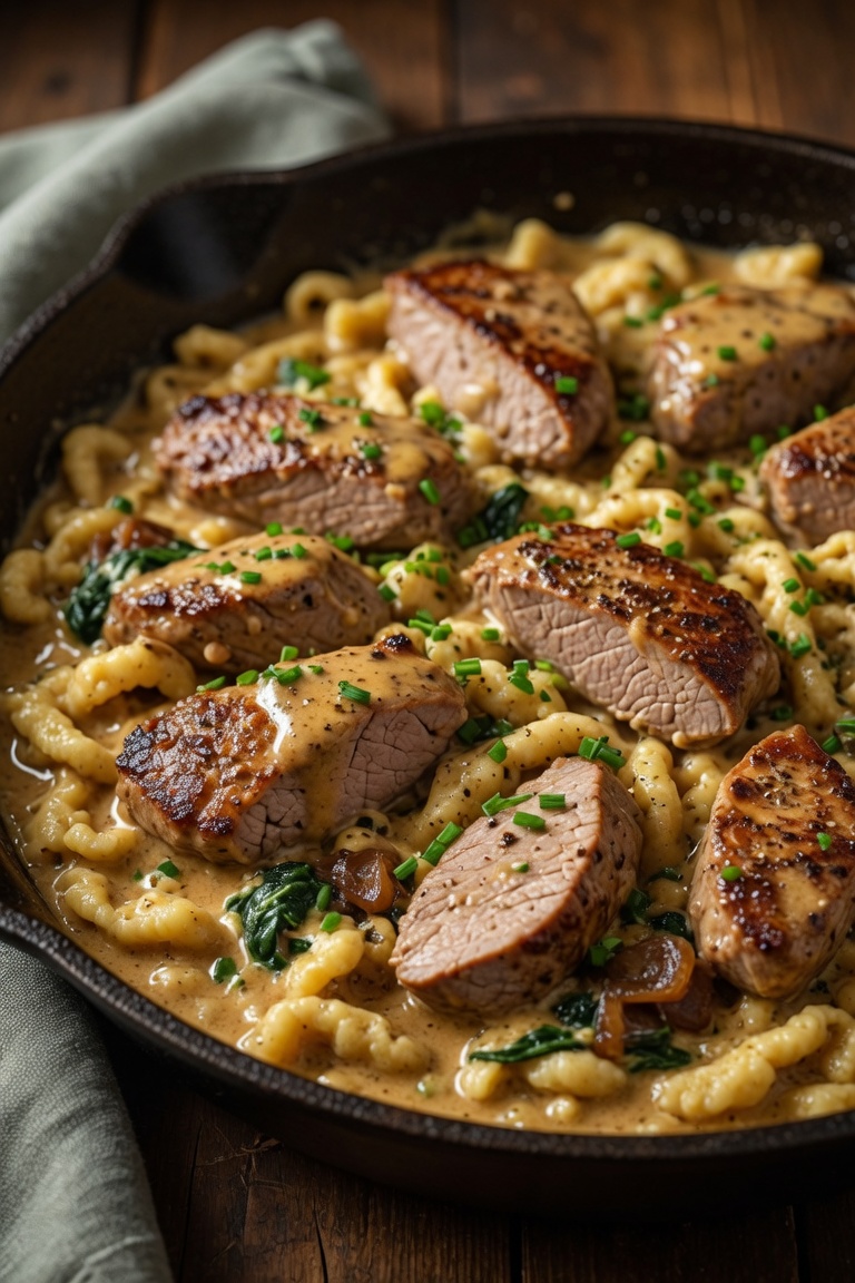 Lenden Spätzle Pfanne