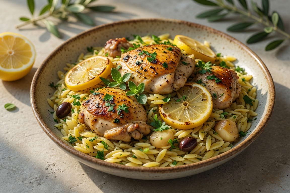 Mediterranes Zitronen-Hähnchen mit Kritharáki
