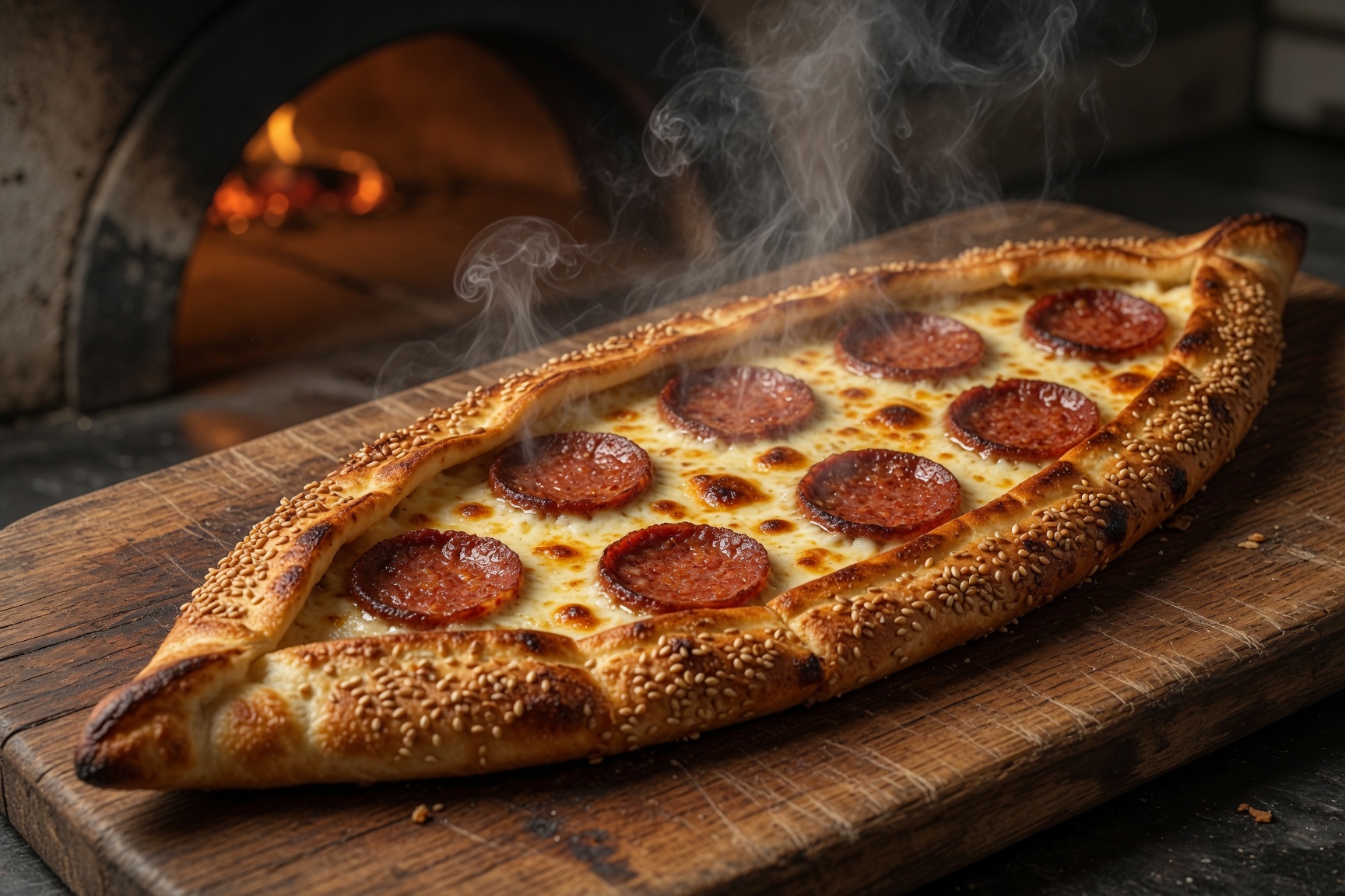 Türkische Pide mit Käse und Sucuk