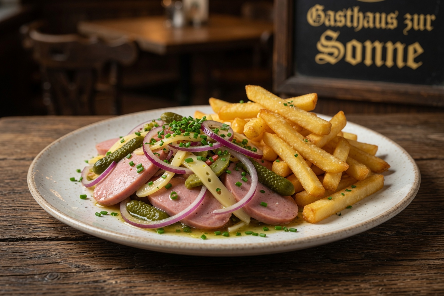 Wurstsalat mit Pommes